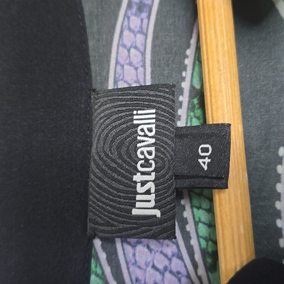 Just Cavalli Black Blouse with Green and Purple Tropical Print Front Tie Size 40 - Picture 5 of 10